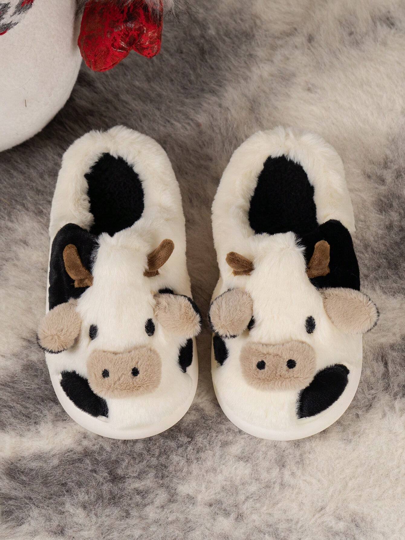 Cartoon Big Nose Bull Plush House Slippers