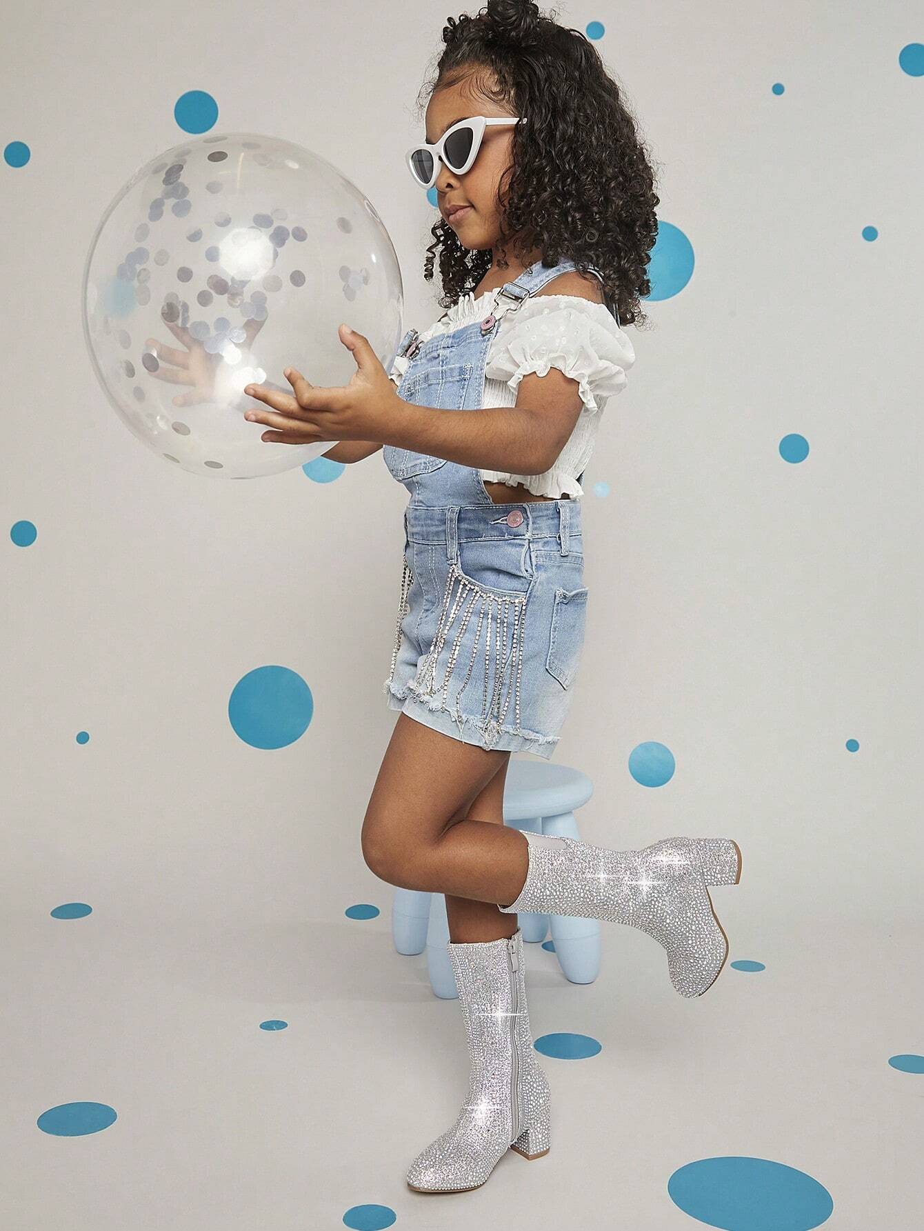 Rhinestone Side Zipper Chunky Heeled Boots