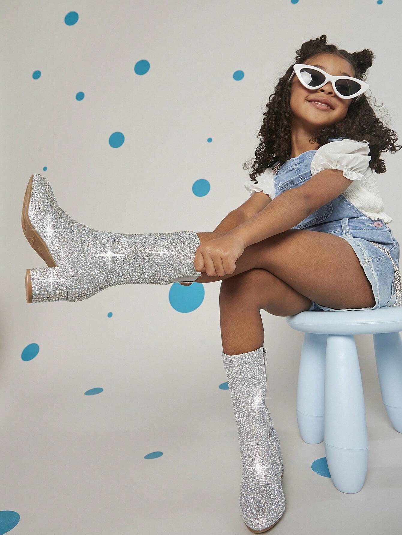 Rhinestone Side Zipper Chunky Heeled Boots