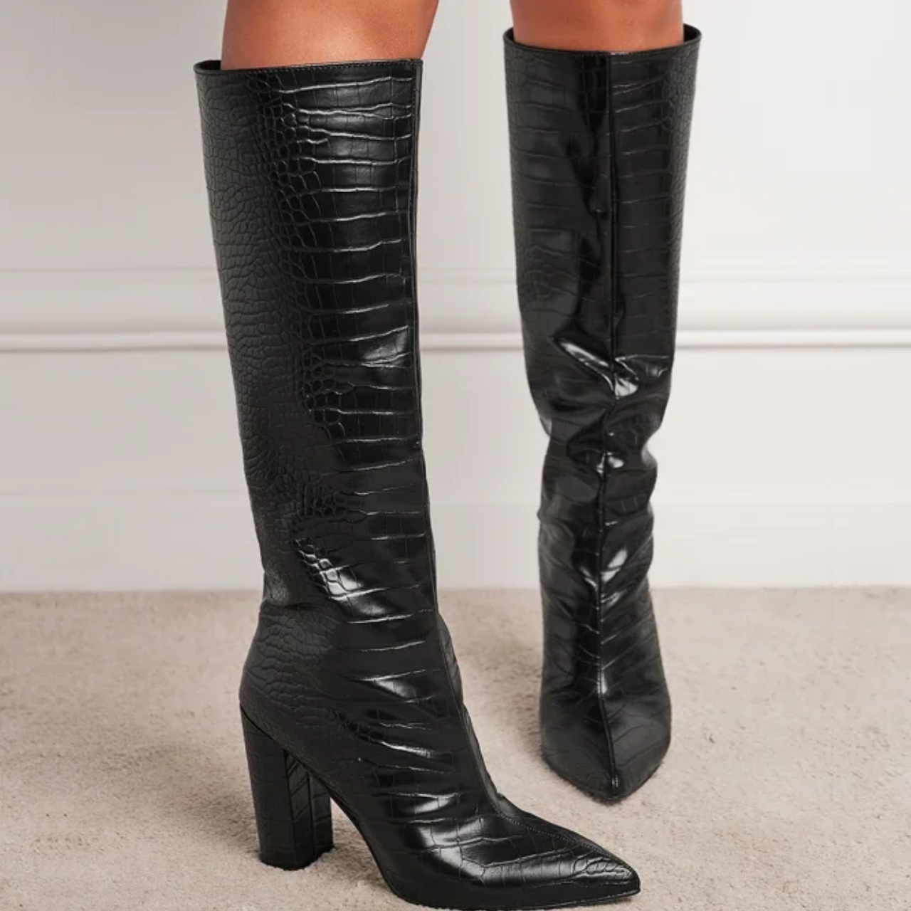 Elegant Snake Pattern Knee Boots